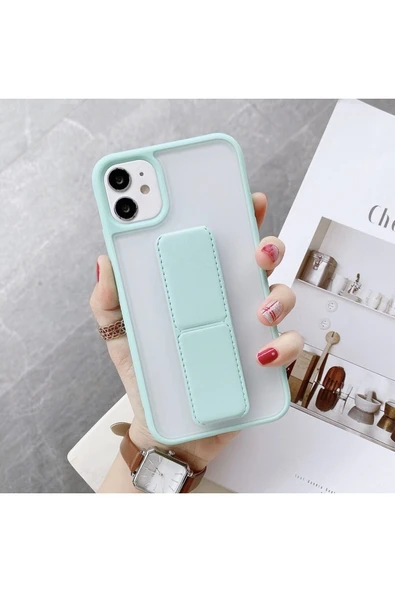 Coverzone Iphone 12 Ile Uyumlu Kılıf Buzlu Şeffaf Standlı Yanları Silikon Clesta Turkuaz ürün görseli 1