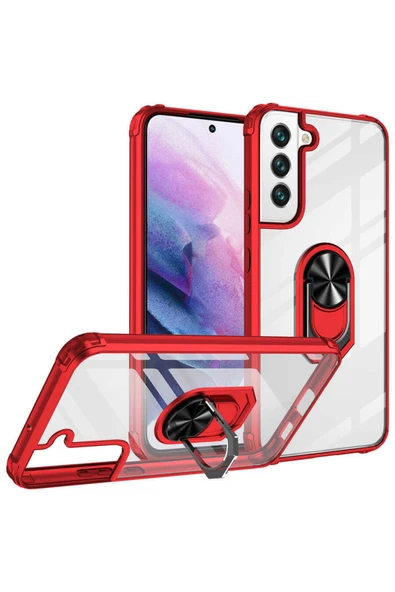 Coverzone Galaxy S22 Ile Uyumlu Kılıf Yüzük Tutuculu Standlı Freez Kırmızı ürün görseli 1