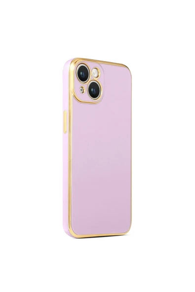 Coverzone Iphone 14 Ile Uyumlu Kılıf Gold Kenar Pastel Renkli Halcyon Z-bark Kapak Lila ürün görseli 1