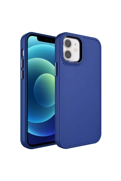 Coverzone Iphone 12 Pro Ile Uyumlu Kılıf Metal Çerçeve Tasarımlı Pastel Renkli Sert Ebullience Lacivert ürün görseli 1