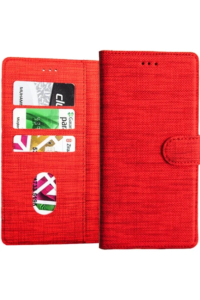 Coverzone Omix X300 Standlı Kartvizitli Ve Para Gözlü Kumaş Desen Kırmızı ürün görseli 1