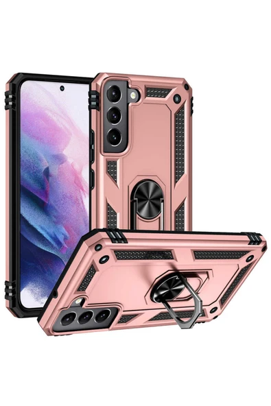 Coverzone Galaxy S22 Ile Uyumlu Kılıf Shockprof Yüzük Tutuculu Vega Rosegold ürün görseli 1