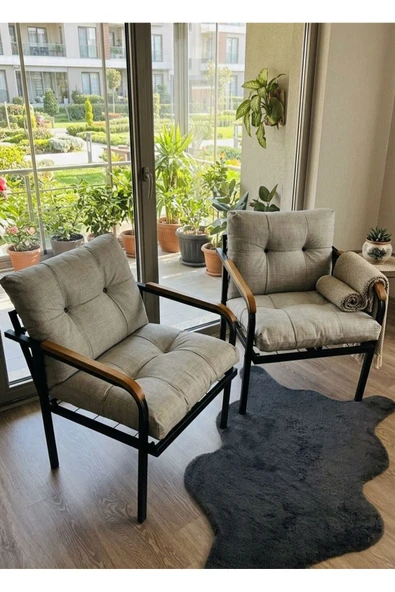 Madame Home Gri Balkon, Bahçe,Teras,Cafe - Salon - Metal Kanepe Koltuk Takımı 1-1 Açık Gri ürün görseli 1