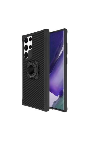 Coverzone Galaxy S22 Ultra Kılıf Standlı Yüzük Tutuculu Black Kılıf Siyah Uyumlu ürün görseli 1