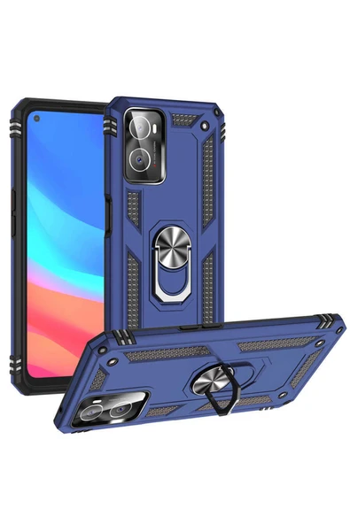 Coverzone Oppo A36 Ile Uyumlu Kılıf Shockprof Yüzük Tutuculu Vega Mavi ürün görseli 1