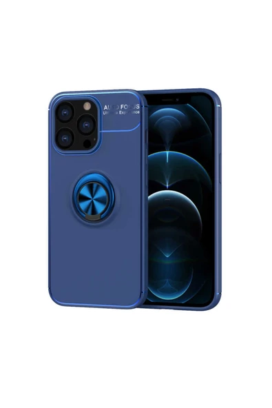 Coverzone Iphone 14 Pro Ile Uyumlu Kılıf Yüzük Tutuculu Mıktanıslı,standlı Novel Silikon Mavi ürün görseli 1