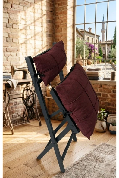 Sofmina Minderli Balkon Bahçe Mutfak Bistro Set Katlanır 4+1 Masa-sandalye Bordo ürün görseli 1
