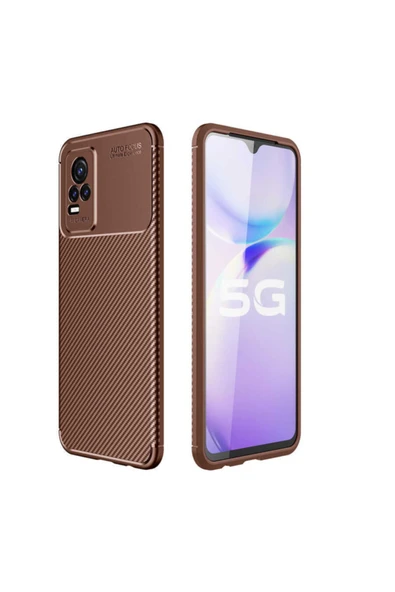 Coverzone Vivo V21e Uyumlu Kılıf Karbon Delüx Tpu Silikon Kahverengi ürün görseli 1