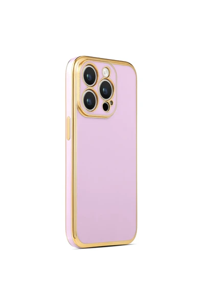 Coverzone Iphone 14 Pro Ile Uyumlu Kılıf Gold Kenar Pastel Renkli Halcyon Z-bark Kapak Lila ürün görseli 1