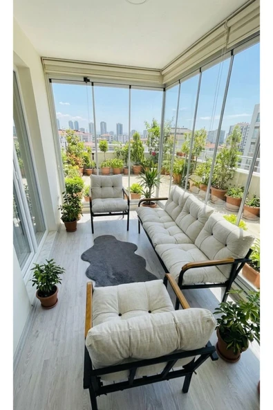 Madame Home Krem Balkon, Bahçe, Cafe - Metal Kanepe Koltuk Takımı - 3+1+1 Krem ürün görseli 1