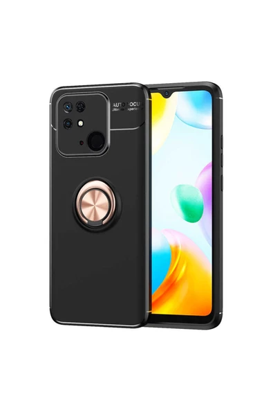 Coverzone Xiaomi Redmi 10c Ile Uyumlu Kılıf Ravel Yüzük Tutuculu Standlı Silikon Siyah-rosegold ürün görseli 1