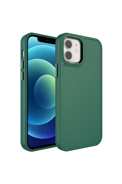Coverzone Iphone 12 Pro Ile Uyumlu Kılıf Metal Çerçeve Tasarımlı Pastel Renkli Sert Ebullience Koyu Yeşil ürün görseli 1