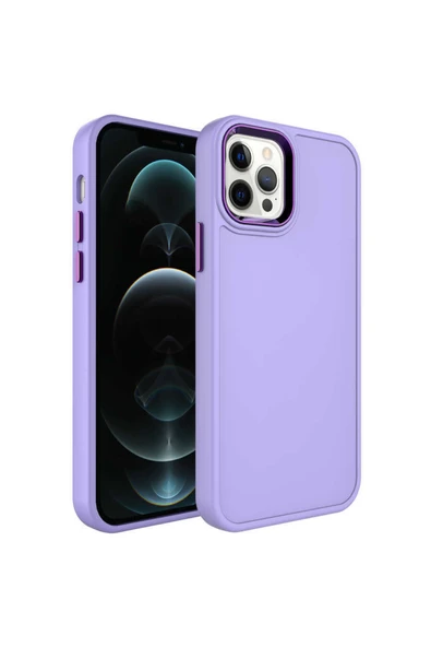 Coverzone Iphone 13 Ile Uyumlu Kılıf Metal Çerçeve Tasarımlı Pastel Renkli Sert Ebullience Lila ürün görseli 1