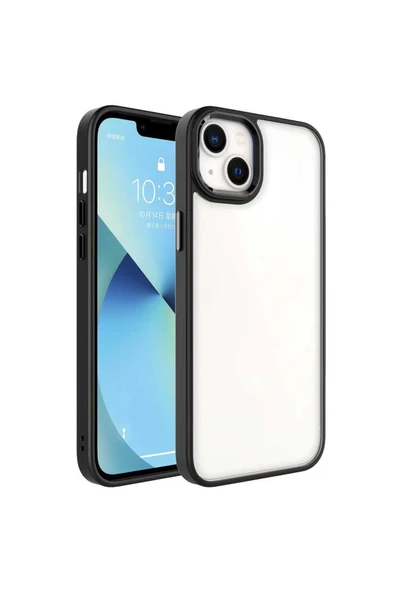 Coverzone Iphone 14 Ile Uyumlu Kılıf Kenarları Renkli Silikon Arkası Şeffaf Sert Krop Kapak Siyah ürün görseli 1