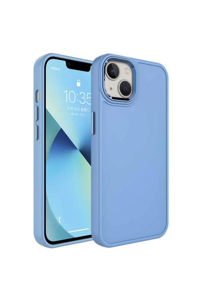 Coverzone Iphone 14 Ile Uyumlu Kılıf Metal Çerçeve Tasarımlı Pastel Renkli Sert Ebullience Mavi ürün görseli 1
