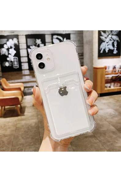 Coverzone Galaxy A02 Kılıf Kart Gözlü Antishock Köşeli Kamera Korumalı Cardcase Silikon Antrasit Şeffaf ürün görseli 1