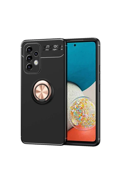 Coverzone Galaxy A73 Kılıf Ravel Yüzük Tutuculu Standlı Silikon Siyah-rosegold ürün görseli 1