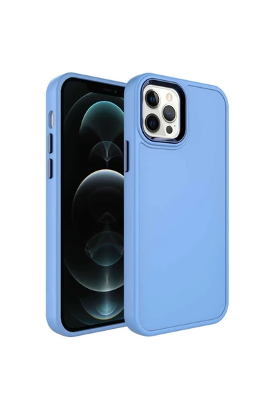Coverzone Iphone 14 Pro Max Ile Uyumlu Kılıf Metal Çerçeve Tasarımlı Pastel Renkli Sert Ebullience Mavi ürün görseli 1