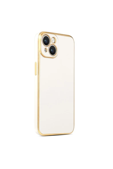Coverzone Iphone 14 Plus Ile Uyumlu Kılıf Gold Kenar Pastel Renkli Halcyon Z-bark Kapak Beyaz ürün görseli 1
