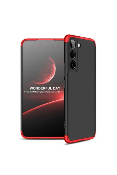 Coverzone Galaxy S22 Ile Uyumlu Kılıf 3 Parça 360 Soft Hard Koruma Siyah-kırmızı ürün görseli 1