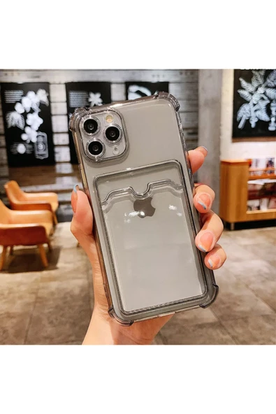 Coverzone Galaxy A02 Kılıf Kart Gözlü Antishock Köşeli Kamera Korumalı Cardcase Silikon Antrasit Siyah ürün görseli 1