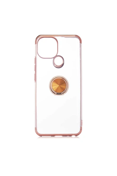 Coverzone General Mobile 21 Uyumlu  Kılıf Dört Köşeli Yüzük Tutuculu Şeffaf Silikon Reverse Gold ürün görseli 1