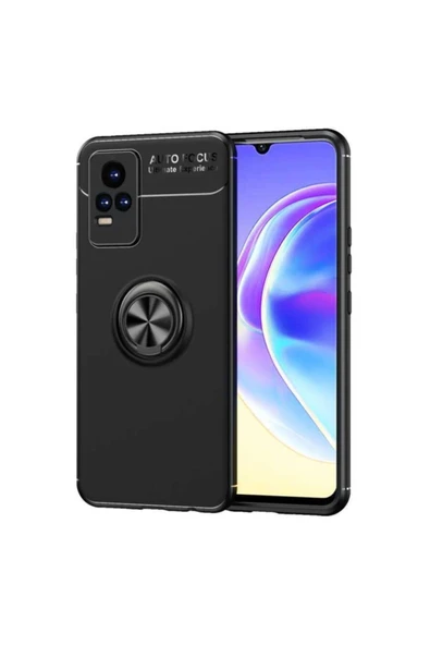 Coverzone Vivo V21e Yüzük Tutuculu Mıktanıslı , Standlı Novel Silikon Uyumlu  Kılıf Siyah ürün görseli 1