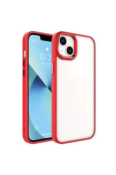 Coverzone Iphone 14 Plus Ile Uyumlu Kılıf Kenarları Renkli Silikon Arkası Şeffaf Sert Krop Kırmızı ürün görseli 1