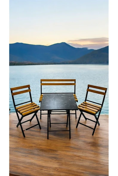 Sofmina Balkon Bahçe Mutfak Bistro Set Katlanır Masa-sandalye Sarı - Resim 3