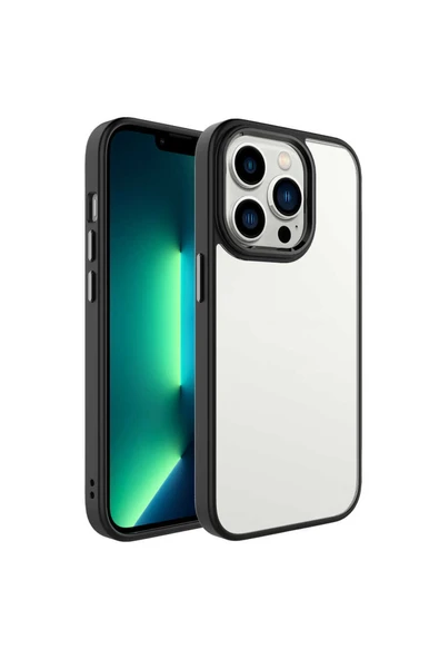 Coverzone Iphone 14 Pro Max Ile Uyumlu Kılıf Kenarları Renkli Silikon Arkası Şeffaf Krop Siyah ürün görseli 1
