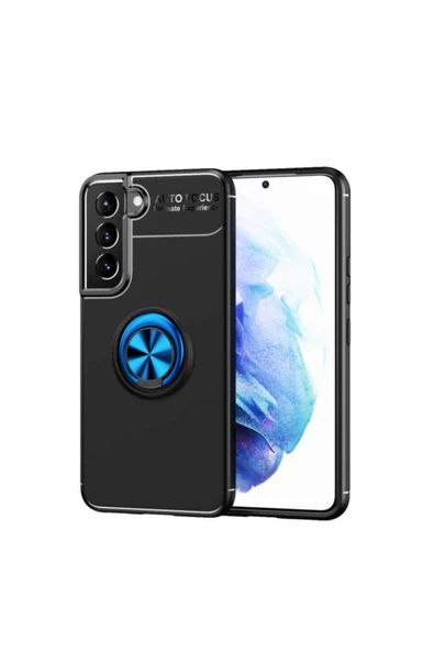 Coverzone Galaxy S22 Kılıf Ravel Yüzük Tutuculu Standlı Silikon Siyah-mavi ürün görseli 1