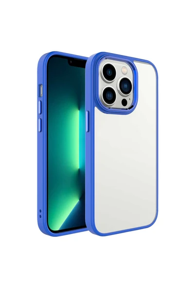 Coverzone Iphone 14 Pro Ile Uyumlu Kılıf Kenarları Renkli Silikon Arkası Şeffaf Sert Krop Lacivert ürün görseli 1