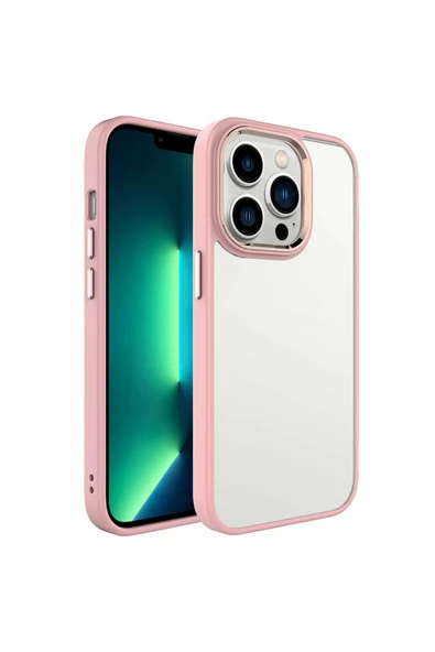 Coverzone Iphone 14 Pro Ile Uyumlu Kılıf Kenarları Renkli Silikon Arkası Şeffaf Sert Krop Pembe Açık ürün görseli 1