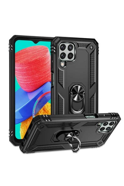 Coverzone Galaxy M33 Ile Uyumlu Kılıf Shockproof Standlı Yüzük Tutuculu Mega Case Siyah ürün görseli 1
