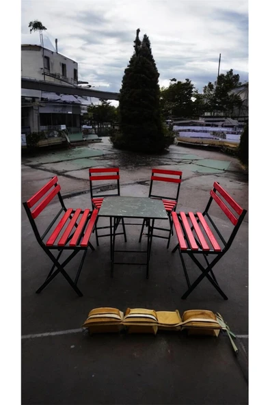 Sofmina Balkon Bahçe Mutfak Bistro Set Katlanır Masa-sandalye 6 kişilik 2-2-1-1 Kırmızı ürün görseli 1