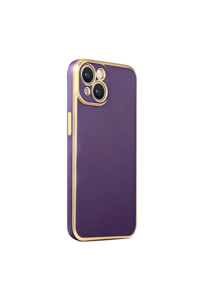Coverzone Iphone 14 Plus Ile Uyumlu Kılıf Gold Kenar Pastel Renkli Halcyon Z-bark Kapak Derin Mor ürün görseli 1