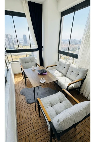 Madame Home Gri Kadife Balkon, Bahçe,Teras,Cafe - Salon - Metal Kanepe Koltuk Takımı - 2+1+1 + Masa Açık gri ürün görseli 1
