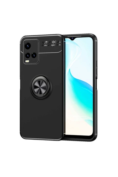 Coverzone Vivo Y32 Kılıf Ravel Yüzük Tutuculu Standlı Silikon Siyah ürün görseli 1