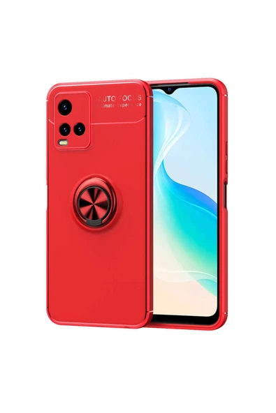 Coverzone Vivo Y21s Kılıf Ravel Yüzük Tutuculu Standlı Silikon Kırmızı ürün görseli 1