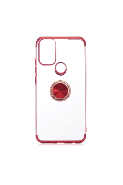Coverzone General Mobile 21 Plus Uyumlu Kılıf Dört Köşeli Yüzük Tutuculu Şeffaf Silikon Reverse Kırmızı ürün görseli 1