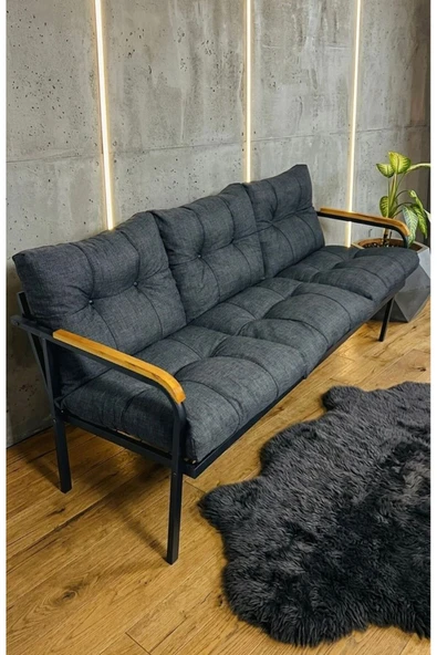 Madame Home Antrasit Balkon, Bahçe, Cafe - Metal Kanepe Koltuk Takımı – 3’ Lü Antrasit ürün görseli 1