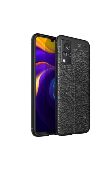 Coverzone Vivo V21  Uyumlu  Kılıf Niss Silikon Deri Görünümlü Siyahü ürün görseli 1