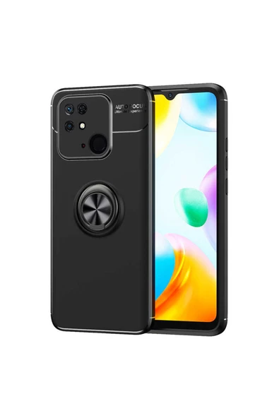 Coverzone Xiaomi Redmi 10c Ile Uyumlu Kılıf Ravel Yüzük Tutuculu Standlı Silikon Siyah ürün görseli 1