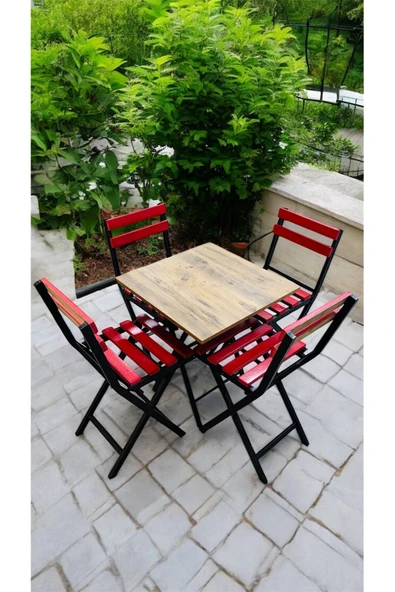 Sofmina Balkon Bahçe Mutfak Bistro Set Katlanır Masa-sandalye Kırmızı - Resim 3