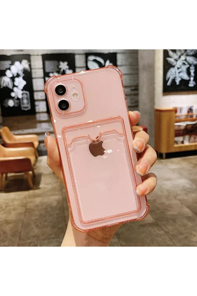Coverzone Galaxy A02s Kılıf Kart Gözlü Antishock Köşeli Kamera Korumalı Cardcase Silikon Antrasit Pembe ürün görseli 1