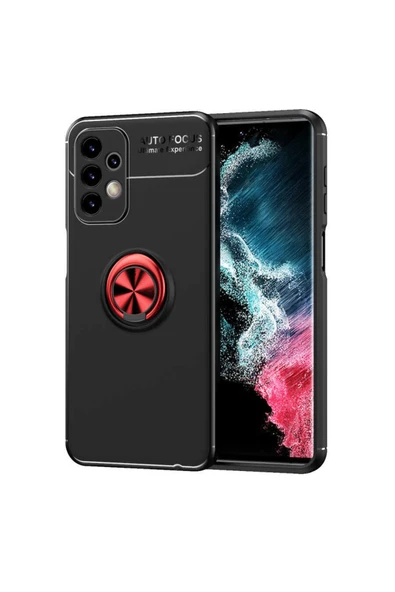 Coverzone Galaxy S22 Ultra Kılıf Yüzük Tutuculu Mıktanıslı,standlı Novel Silikon Siyah-kırmızı ürün görseli 1