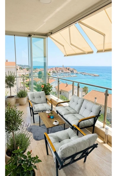 Madame Home Gri Balkon, Bahçe,teras,cafe - Salon - Metal Kanepe Koltuk Takımı - 2 1 1 Sehpa Açık gri ürün görseli 1