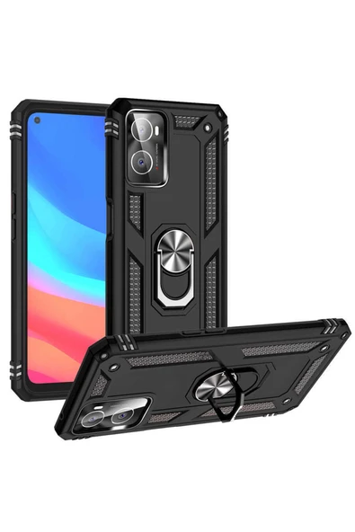Coverzone Oppo A36 Ile Uyumlu Kılıf Shockprof Yüzük Tutuculu Vega Siyah ürün görseli 1