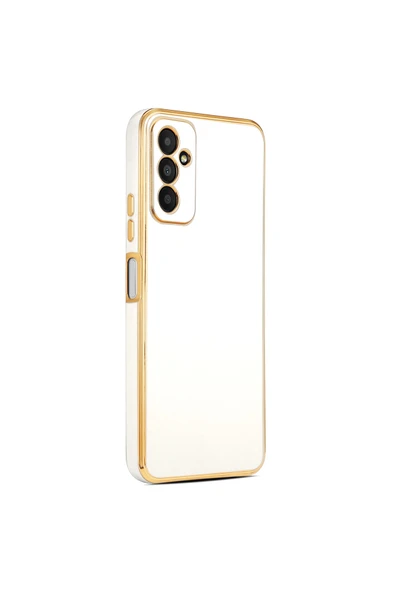 Coverzone Galaxy M23 Ile Uyumlu Kılıf Gold Kenar Pastel Renkli Halcyon Z-bark Kapak Beyaz ürün görseli 1