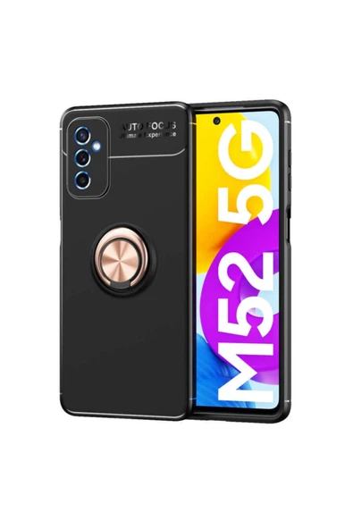 Coverzone Galaxy M52 Kılıf Ravel Yüzük Tutuculu Standlı Silikon Kılıf Siyah-rosegold ürün görseli 1